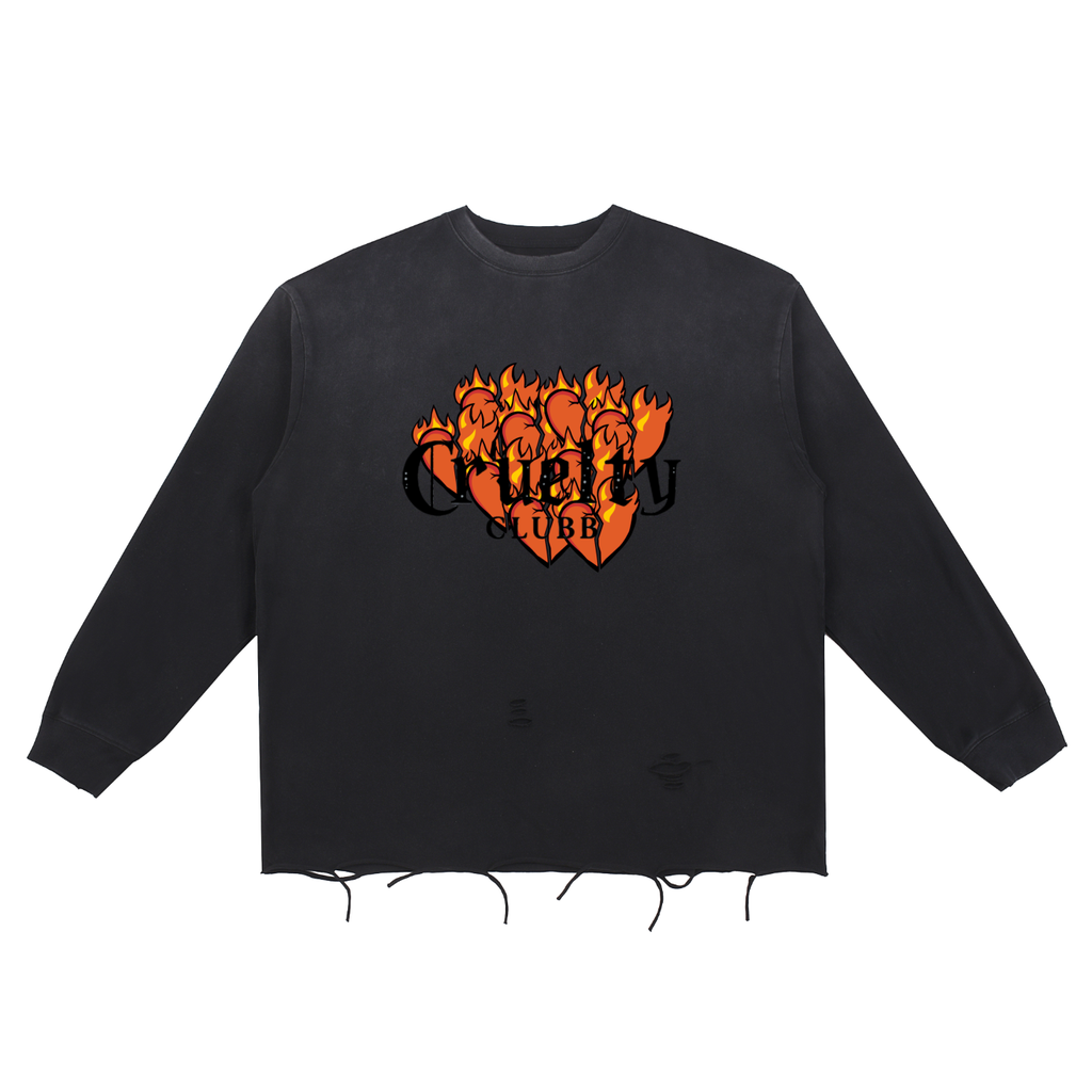 Cruelty Clubb "Hearts Sees" Snow Wash Raw Edge Cotton T-Shirt