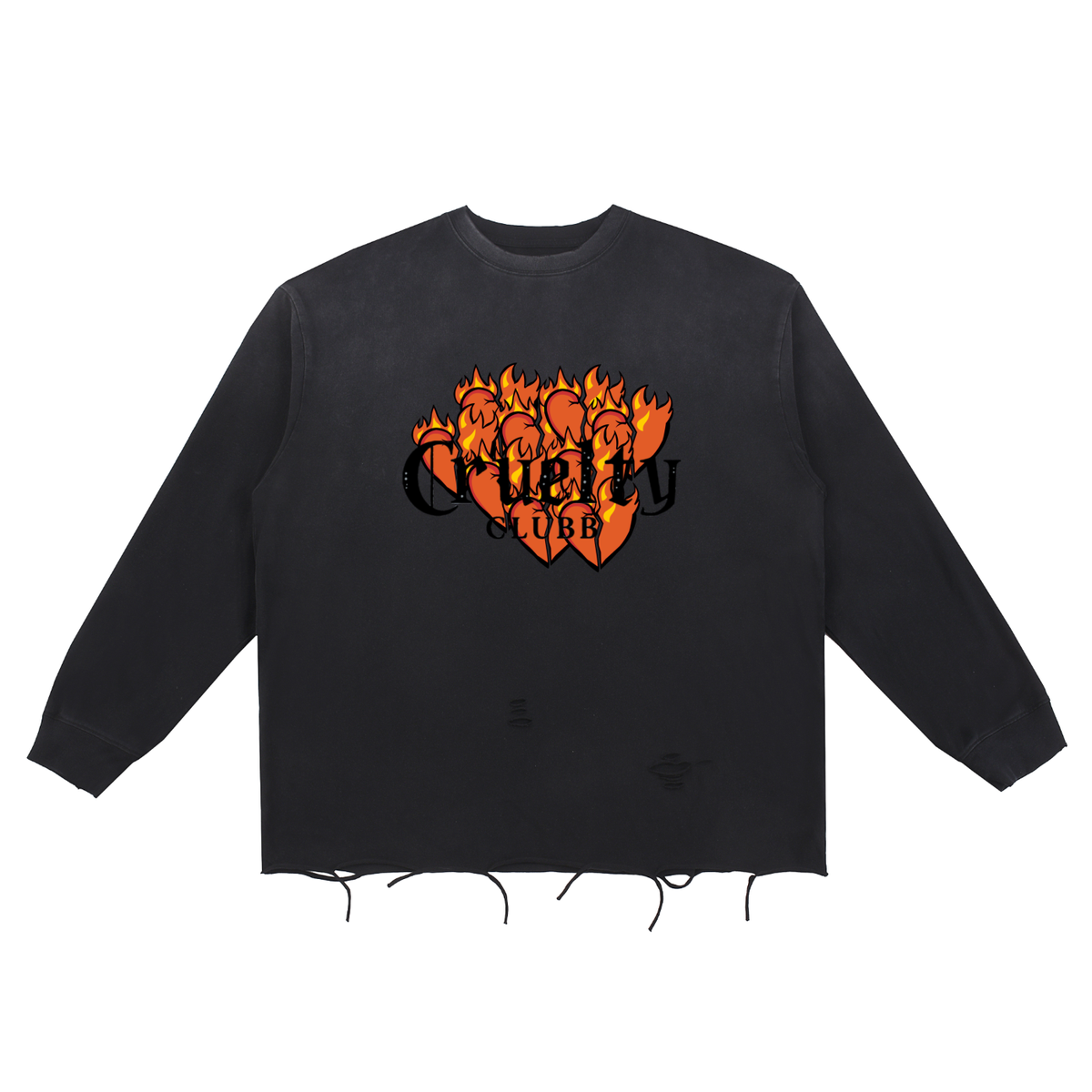 Cruelty Clubb "Hearts Sees" Snow Wash Raw Edge Cotton T-Shirt
