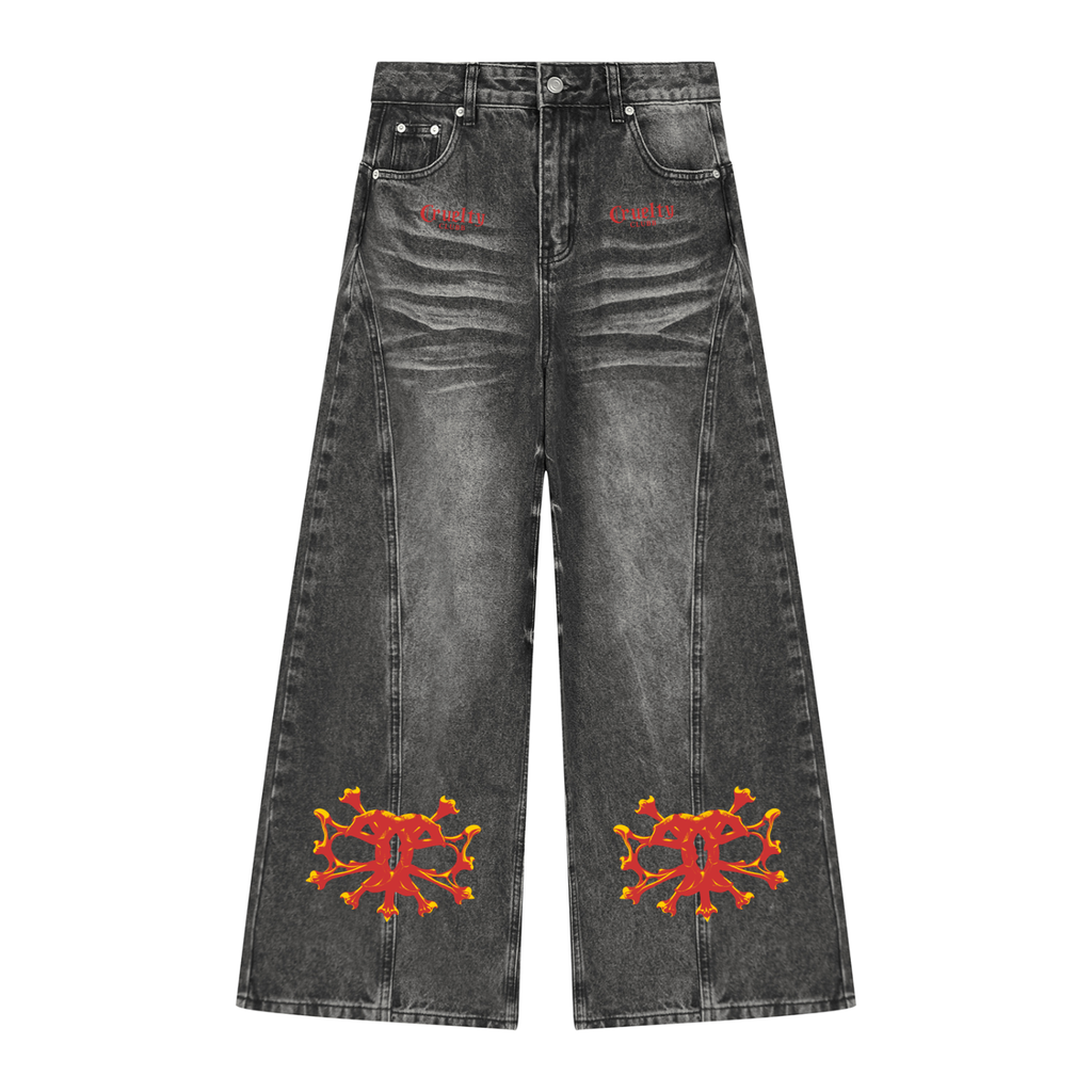 Cruelty Clubb Women’s Vintage Wash Wide Leg Denim Jeans