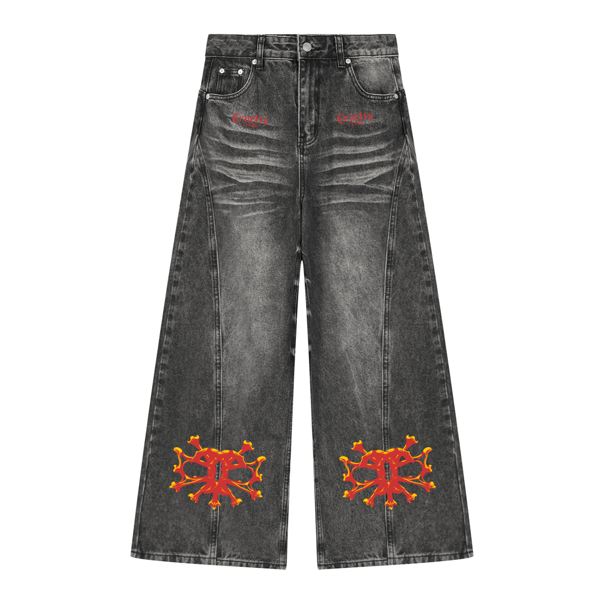 Cruelty Clubb Women’s Vintage Wash Wide Leg Denim Jeans